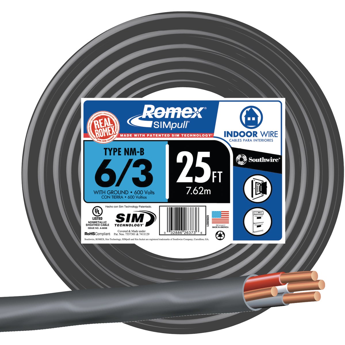 Romex 25 Ft. 6/3 Stranded Black NMW/G Electrical Wire - Anderson